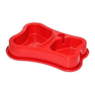 COMEDOURO CAES PL DUPLO AUTO OSSO A/F VERM